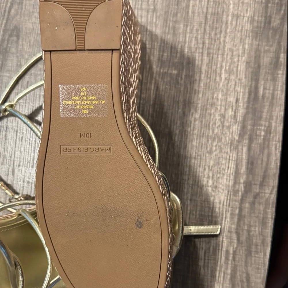 Marc Fisher Metallic Gold Strappy Wedge Sandals